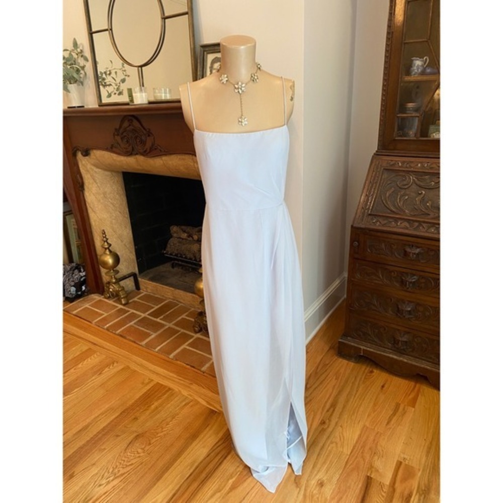 Jenny Yoo Collection Light Blue Square Neck Spaghetti Strap‎ Maxi Gown Dress 10